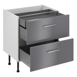 Meuble bas "Dorice" anthracite mat l.80 x h.72 x p.57 cm 2 casseroliers + 1 tiroir intérieur