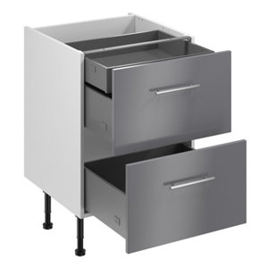 Meuble bas "Dorice" anthracite mat l.60 x h.72 x p.57 cm 2 casseroliers + 1 tiroir intérieur haut