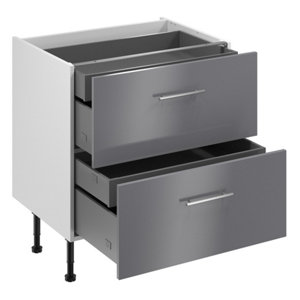 Meuble bas "Dorice" anthracite mat l.80 x h.72 x p.57 cm 2 casseroliers + 2 tiroirs intérieurs