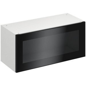 Meuble haut "Jarod" fumé l.80 x h.36 x p.32 cm 1 porte vitrée relevable