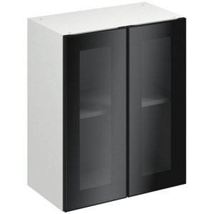 Meuble haut "Jarod" fumé l.60 x h.72 x p.32 cm 2 portes vitrées