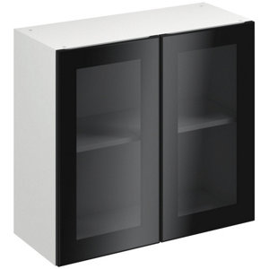 Meuble haut "Jarod" fumé l.80 x h.72 x p.32 cm 2 portes vitrées