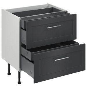 Meuble bas "Florie" anthracite mat l.80 x h.72 x p.57 cm 2 casseroliers + 2 tiroirs intérieurs