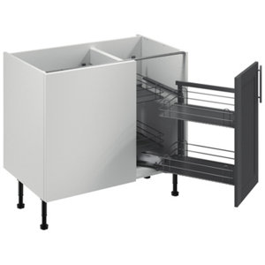 Meuble d'angle bas "Florie" anthracite mat l.100 x h.72 x p.57 cm 1 porte + rangement panier droit
