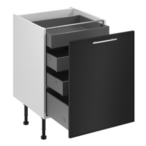 Meuble bas "Heline"noir mat l.60 x h.72 x p.57 cm 1 porte 1 casserolier + 3 tiroirs