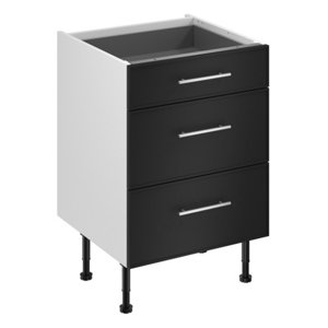 Meuble bas "Heline"noir mat l.60 x h.72 x p.57 cm 1 tiroir + 2 casseroliers