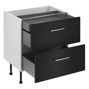 Meuble bas "Heline"noir mat l.80 x h.72 x p.57 cm 2 casseroliers + 1 tiroir intérieur