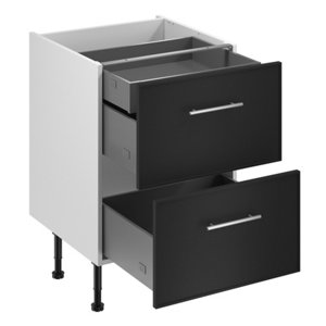 Meuble bas "Heline"noir mat l.60 x h.72 x p.57 cm 2 casseroliers + 1 tiroir intérieur haut