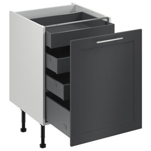 Meuble bas "Florie" anthracite mat l.60 x h.72 x p.57 cm 1 porte 1 casserolier + 3 tiroirs