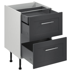 Meuble bas "Florie" anthracite mat l.60 x h.72 x p.57 cm 2 casseroliers + 1 tiroir intérieur haut