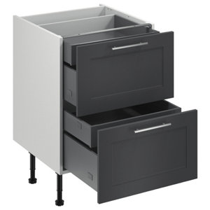 Meuble bas "Florie" anthracite mat l.60 x h.72 x p.57 cm 2 casseroliers + 2 tiroirs intérieurs