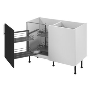 Meuble d'angle bas "Heline"noir mat l.120 x h.72 x p.57 cm 1 porte + rangement panier gauche