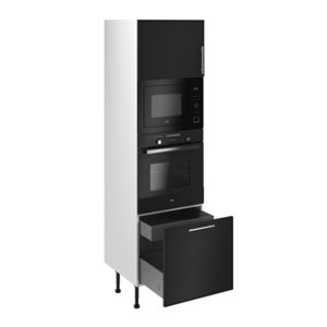 Colonne four + micro-ondes "Heline"noir mat l.60 x h.201 x p.57 cm + 1 porte + 1 porte avec casserolier et tiroir intérieur