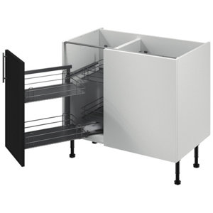 Meuble d'angle bas "Heline"noir mat l.100 x h.72 x p.57 cm 1 porte + rangement panier gauche