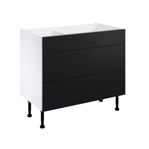 Meuble bas "Heline" noir mat  l.100 x h.72 x p.57 cm 1 tiroir + 2 casseroliers