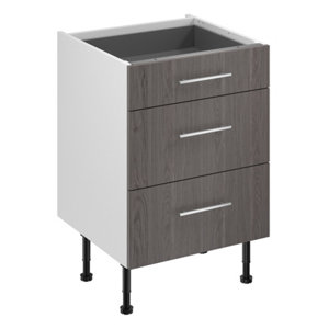 Meuble bas "Basilie" imitation chêne gris l.60 x h.72 x p.57 cm 1 tiroir + 2 casseroliers