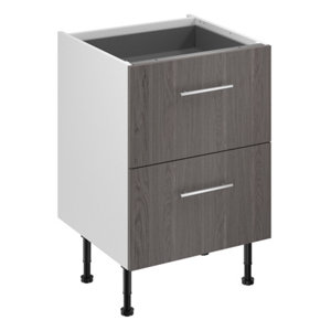 Meuble bas "Basilie" imitation chêne gris l.60 x h.72 x p.57 cm 2 casseroliers