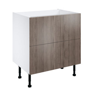 Meuble bas "Basilie" imitation chêne gris l.80 x h.72 x p.57 cm 2 casseroliers + 1 tiroir intérieur