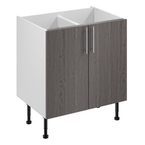 Meuble bas "Basilie" imitation chêne gris l.80 x h.72 x p.57 cm 2 portes