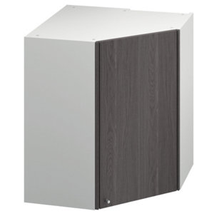 Meuble d'angle haut "Basilie" imitation chêne gris l.63 x h.72 x p.32 cm 1 porte