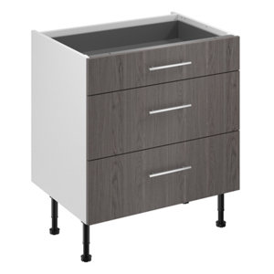 Meuble bas "Basilie" imitation chêne gris l.80 x h.72 x p.57 cm 1 tiroir + 2 casseroliers