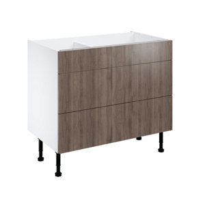 Meuble bas "Basilie" chêne gris l.100 x h.72 x p.57 cm 1 tiroir + 2 casseroliers