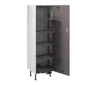 Colonne "Basilie" imitation chêne gris l.60 x h.201 x p.57 cm 2 portes avec rangement coulissant