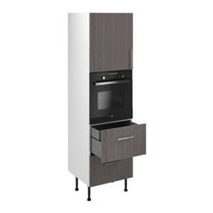 Colonne four "Basilie" imitation chêne gris l.60 x h.201 x p.57 cm + 1 porte + 2 casseroliers + 1 tiroir intérieur