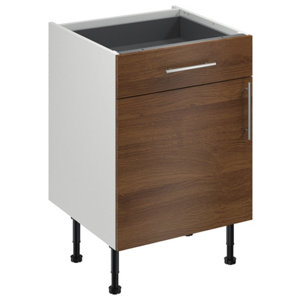 Meuble bas "Basilie" imitation chêne fumé l.60 x h.72 x p.57 cm 1 porte + 1 tiroir