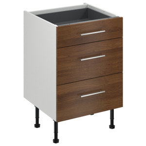 Meuble bas "Basilie" imitation chêne fumé l.60 x h.72 x p.57 cm 1 tiroir + 2 casseroliers