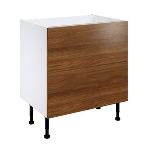 Meuble bas "Basilie" imitation chêne fumé l.80 x h.72 x p.57 cm 2 casseroliers + 1 tiroir intérieur