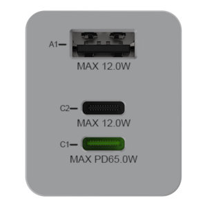 Chargeur secteur USB-A et USB-C 65 W gris