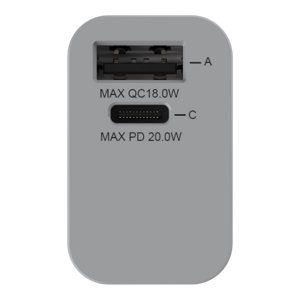 Chargeur secteur mural USB-A et USB-C 20 W gris