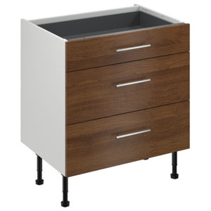 Meuble bas "Basilie" imitation chêne fumé l.80 x h.72 x p.57 cm 1 tiroir + 2 casseroliers