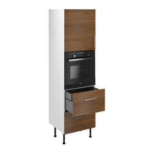 Colonne four "Basilie" imitation chêne fumé l.60 x h.201 x p.57 cm + 1 porte + 2 casseroliers + 1 tiroir intérieur