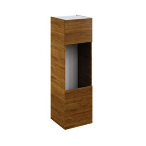 Colonne four + micro-ondes "Basilie" imitation chêne fumé l.50 x h.201 x p.57 cm + 1 porte + 1 porte avec casserolier et tiroir intérieur