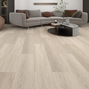Sol PVC clipsable beige, sous-couche intégrée imitation bois 121,9x17,7 cm épaisseur 5 mm