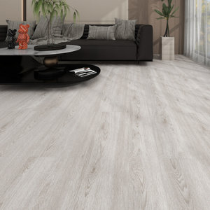 Sol pvc clipsable gris imitation bois sous-couche intégrée 121,9x17,7 cm, Ep. 5 mm