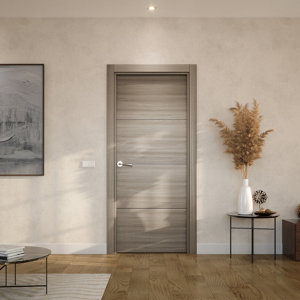 Bloc porte MDF effet chêne grisé poussant droit VALI - H. 204 x l. 73 x ep. 3,5 cm