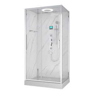 Cabine de douche hydromassante et porte coulissante 80x110 cm marbre blanc