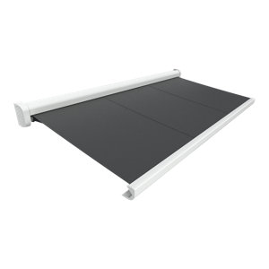 Store banne motorisé coffre blanc toile anthracite MAYA LED
