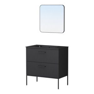 Ensemble meuble sous-vasque noir L.80 cm + vasque + miroir NAMAKA 