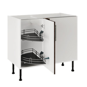 Meuble de rangement bas d’angle 100 cm décor imitation chêne fumé demi-lune BASILIE