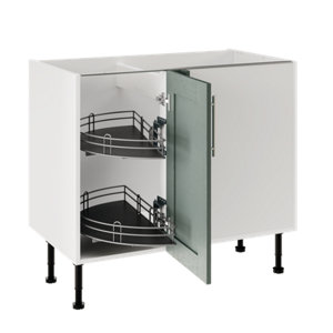 Meuble de rangement bas d’angle 100 cm demi-lune vert sauge COLINE