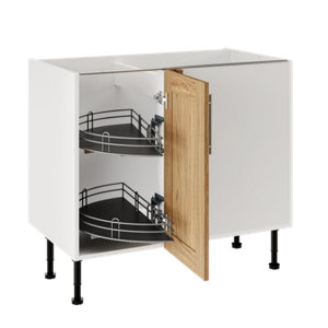 Meuble de rangement bas d’angle 100 cm demi-lune décor imitation chêne clair COLINE