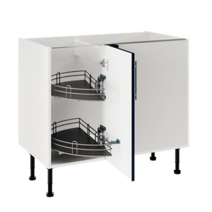 Meuble de rangement bas d'angle 100 cm demi-lune bleu mat DORICE