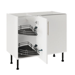 Meuble de rangement bas d’angle 100 cm demi-lune blanc mat FLORIE