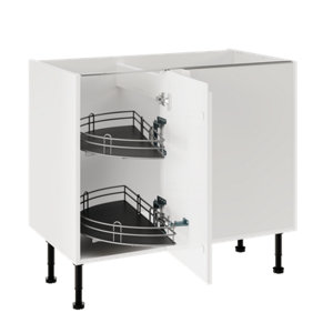 Meuble de rangement bas d’angle 100 cm demi-lune blanc brillant GLORIAN