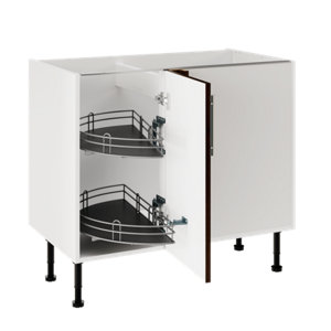 Meuble de rangement bas d’angle 100 cm décor imitation noyer mat HELINE
