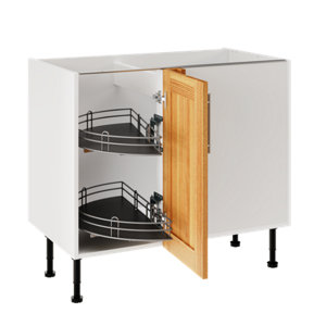 Meuble de rangement bas d’angle 100 cm demi-lune décor imitation chêne doré ILONA